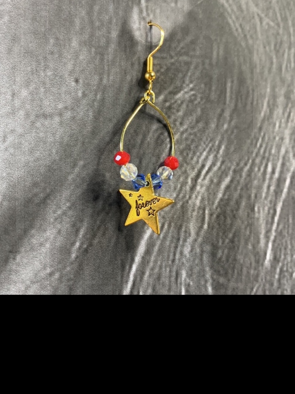 Gold 'Forever' Star Dangle Earring with Red and Blue Beads Earrings Jewelry